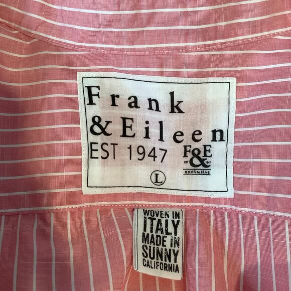 Frank & Eileen Pink White Striped Eileen Button Up Shirt Top Large - Picture 6 of 8